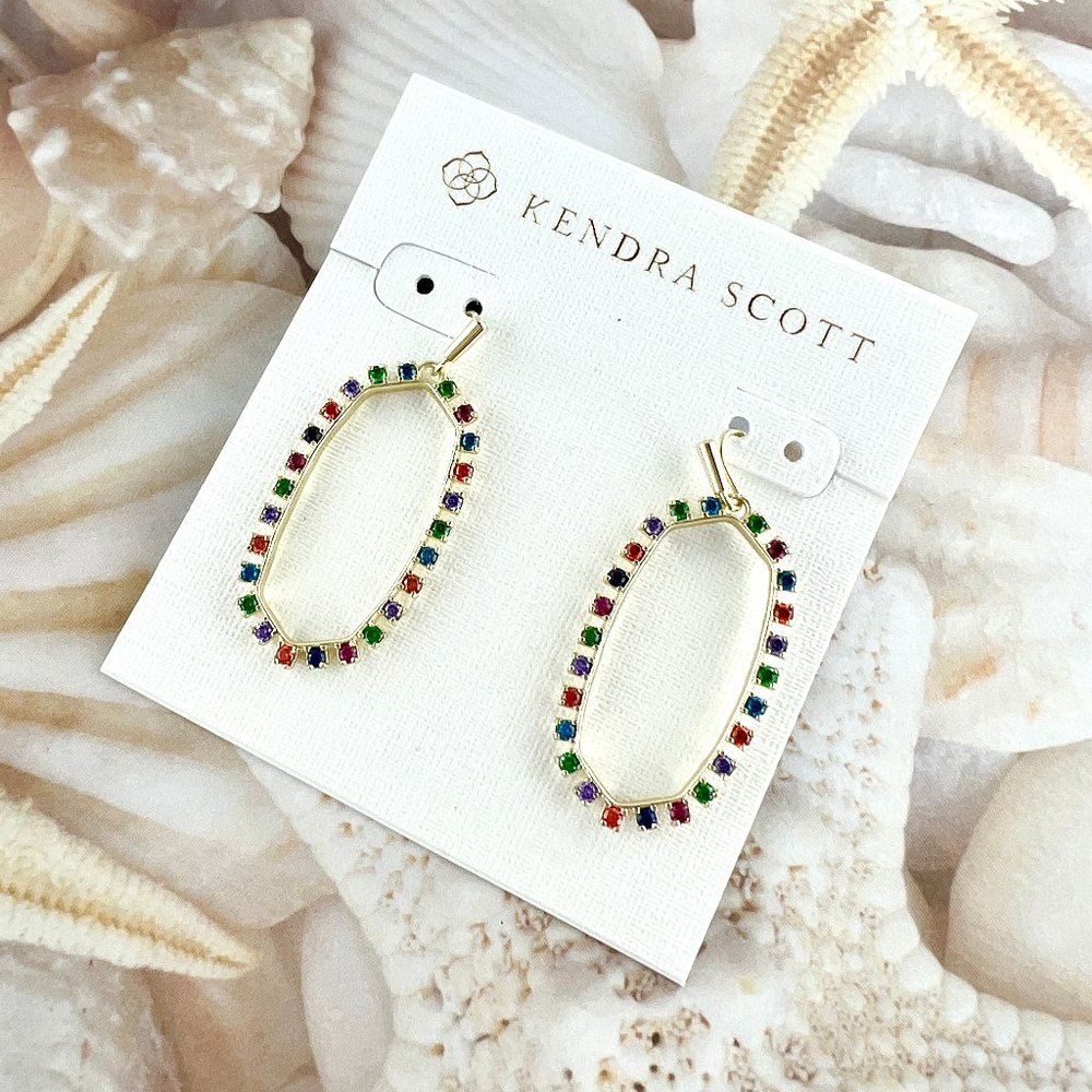 Kendra Scott Elle open frame multi crystal gold earrings